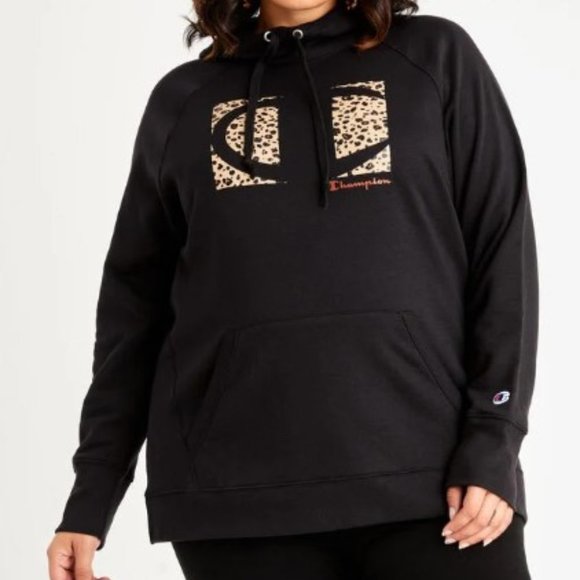Champion Tops - Champion Leopard Print Graphic Logo Pullover Women's Black Long Sleeve Size 2X